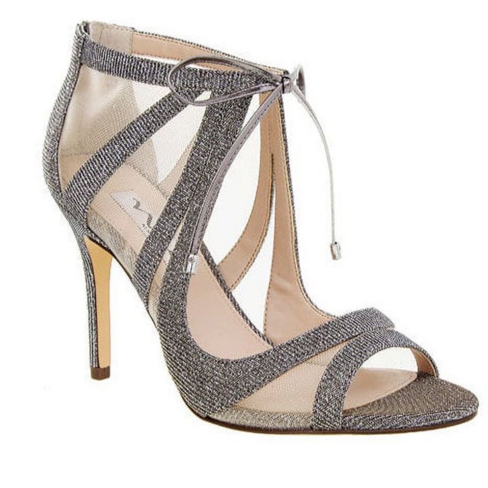Nina Cherie Peep-Toe Steel Luna Satin Champagne Mesh Bootie Size 9